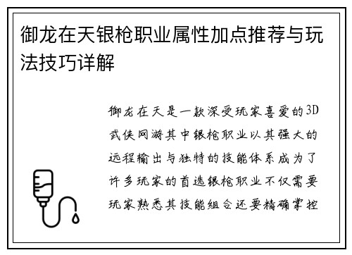 御龙在天银枪职业属性加点推荐与玩法技巧详解